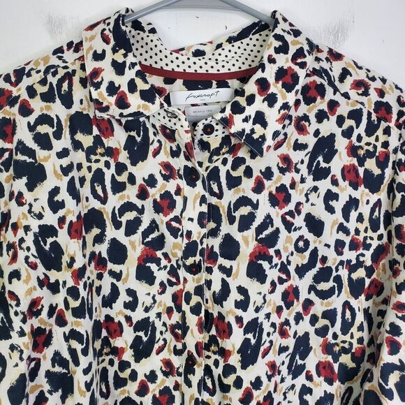 Foxcroft Button Down Shirt Womens 22W Shaped Fit Wrinkle Free Leopard Colorful - Picture 6 of 11